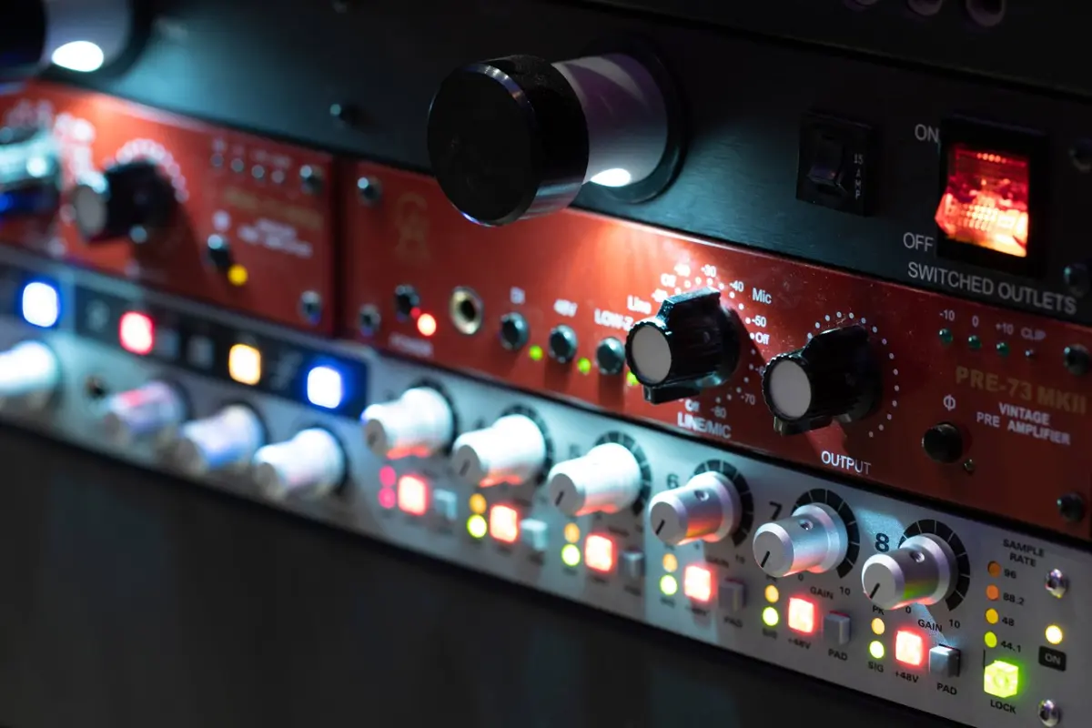 Audient interface and GAP Pre-73 preamps in the Defunk Studios rack